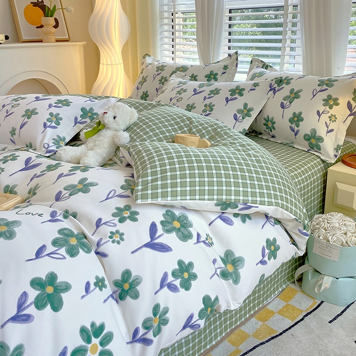 91家纺网 家纺一手货源 找家纺 艾橙家纺 2023新款秋冬新款140g植物羊绒磨毛四件套 淡妆初夏