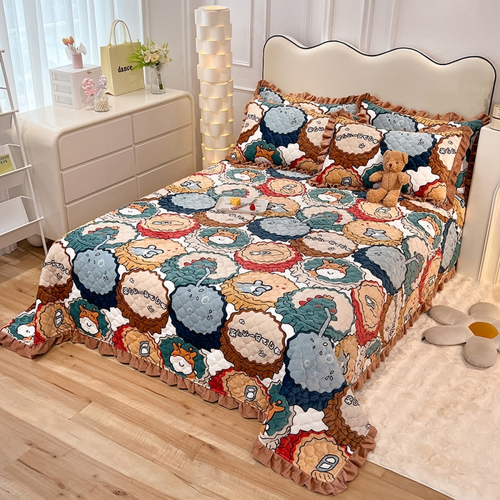 91家纺网 家纺一手货源 找家纺 美达 2025新款A类牛奶绒夹棉床盖 开心满罐