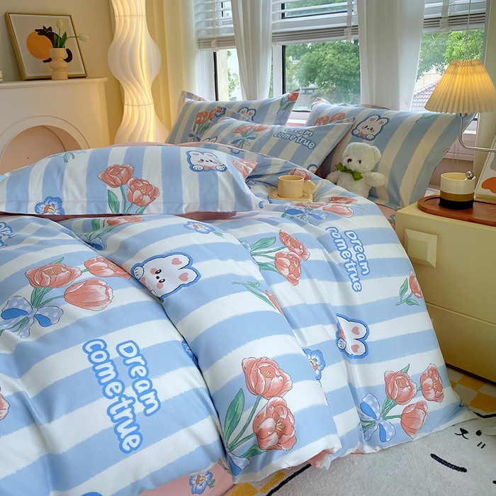 91家纺网 家纺一手货源 找家纺 艾橙家纺 2023新款秋冬新款140g植物羊绒磨毛四件套 绵绵小兔