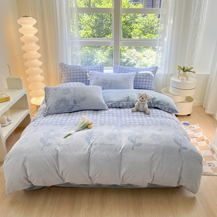 雅居纺家纺 2023新款立体雕花牛奶绒幸运花系列 幸运花-蓝