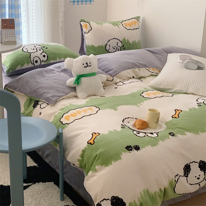 91家纺网 家纺一手货源 找家纺 美乐迪家纺 2023秋冬新款保暖牛奶绒四件套 呆萌