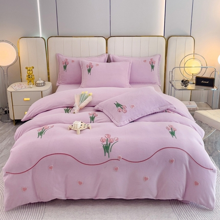 91家纺网 家纺一手货源 找家纺 （总）爱家（原缔乐家纺） 2023新款牛奶绒毛巾绣四件套-郁金香系列