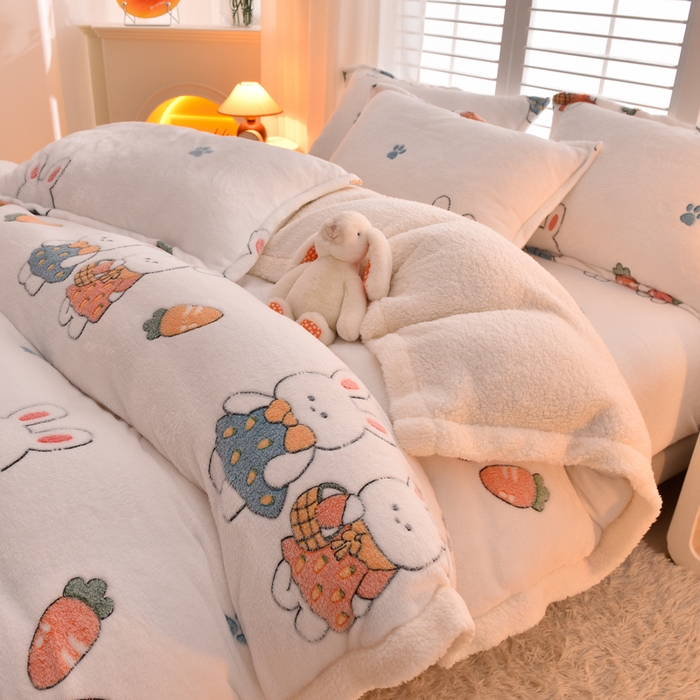 91家纺网 家纺一手货源 找家纺 同田家纺 2023年新款雪花绒&羊羔绒毛毯 小萝卜兔