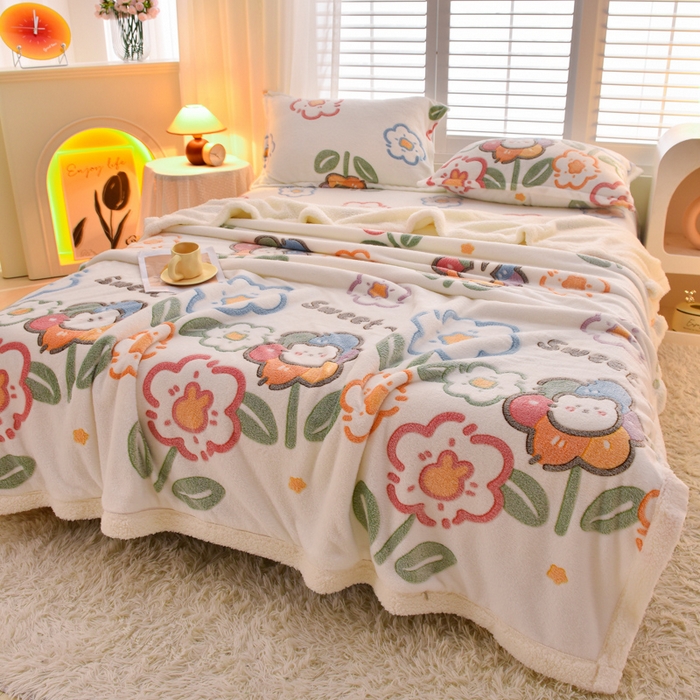 91家纺网 家纺一手货源 找家纺 同田家纺 2023年新款雪花绒&羊羔绒毛毯 小花园