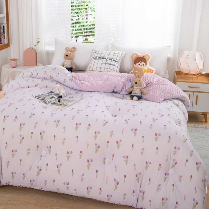 91家纺网 家纺一手货源 找家纺 天瑜家纺2023新款针织豆豆绒冬被系列 小郁金香