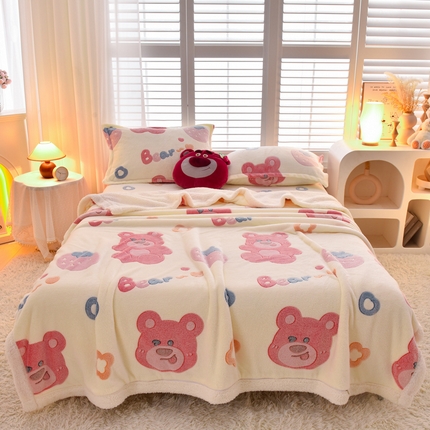 91家纺网 家纺一手货源 找家纺 同田家纺 2023年新款雪花绒&羊羔绒四件套 小熊果糖