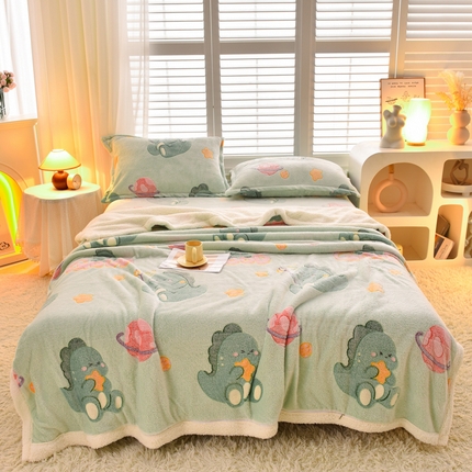 91家纺网 家纺一手货源 找家纺 同田家纺 2023年新款雪花绒&羊羔绒四件套 太空恐龙