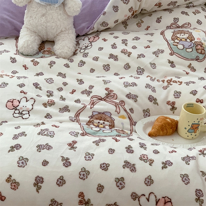 91家纺网 家纺一手货源 找家纺 美乐迪家纺 2023秋冬新款保暖牛奶绒四件套 萝莉