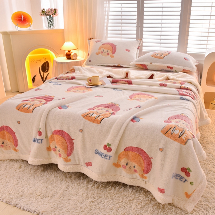 91家纺网 家纺一手货源 找家纺 同田家纺 2023年新款雪花绒&羊羔绒毛毯 樱桃少女