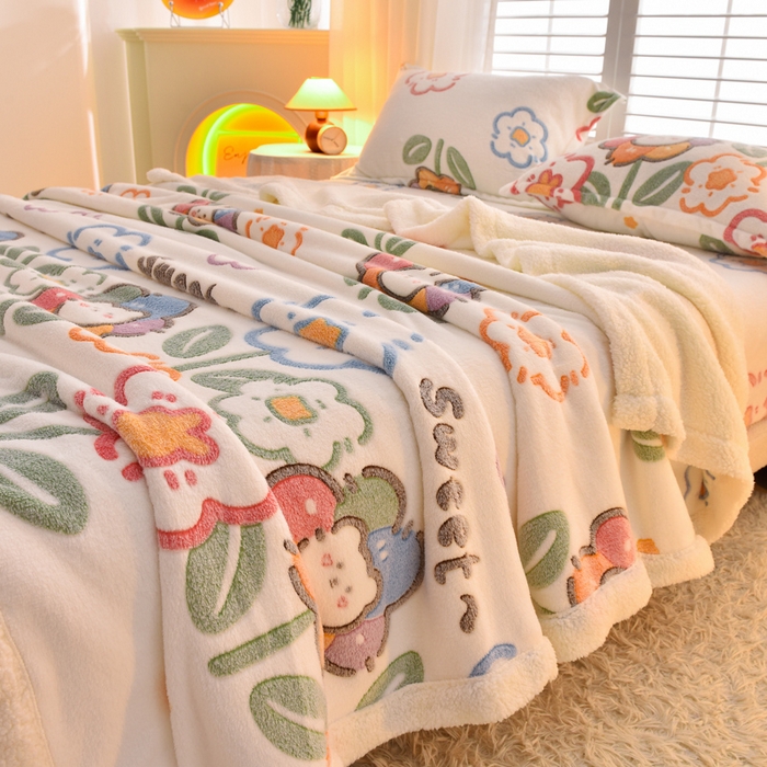 91家纺网 家纺一手货源 找家纺 同田家纺 2023年新款雪花绒&羊羔绒毛毯 小花园