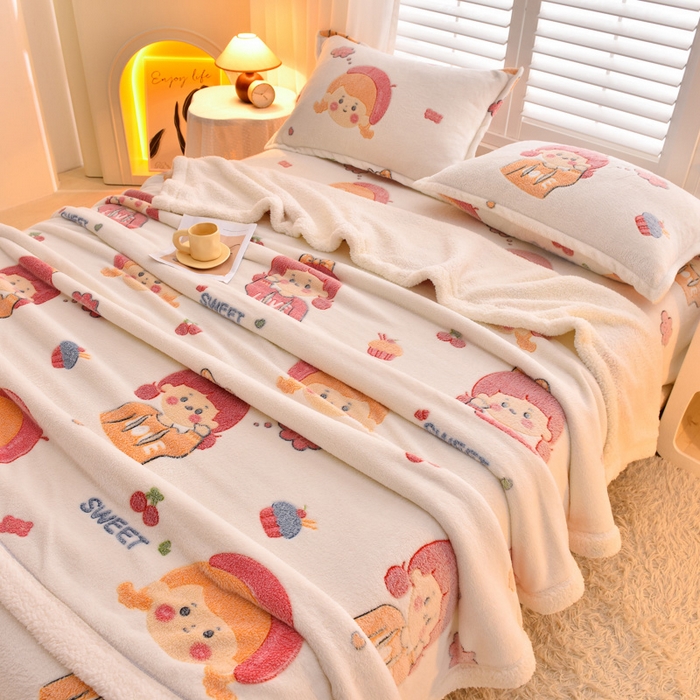 91家纺网 家纺一手货源 找家纺 同田家纺 2023年新款雪花绒&羊羔绒毛毯 樱桃少女