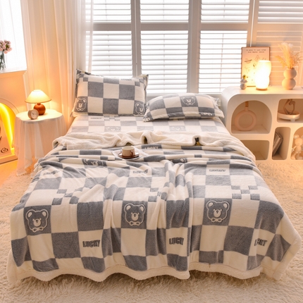 同田家纺 2023年新款雪花绒&羊羔绒毛毯 幸运熊