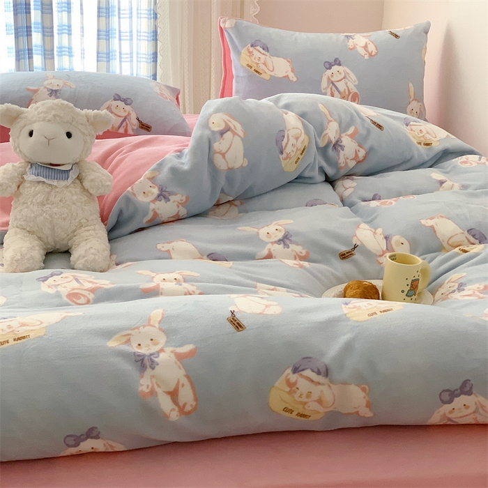 91家纺网 家纺一手货源 找家纺 美乐迪家纺 2023秋冬新款保暖牛奶绒四件套 菲比兔