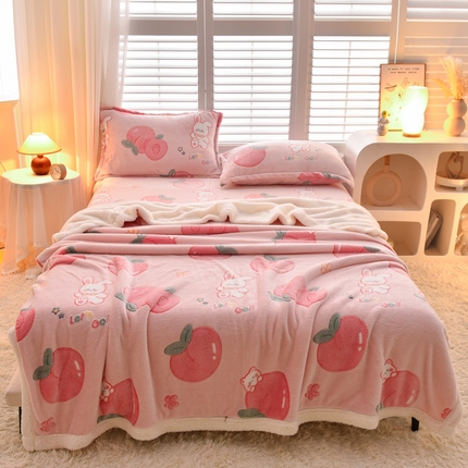 同田家纺 2023年新款雪花绒&羊羔绒毛毯 快乐桃桃