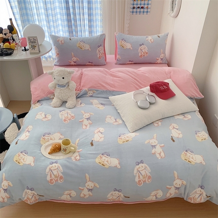 91家纺网 家纺一手货源 找家纺 美乐迪家纺 2023秋冬新款保暖牛奶绒四件套 菲比兔