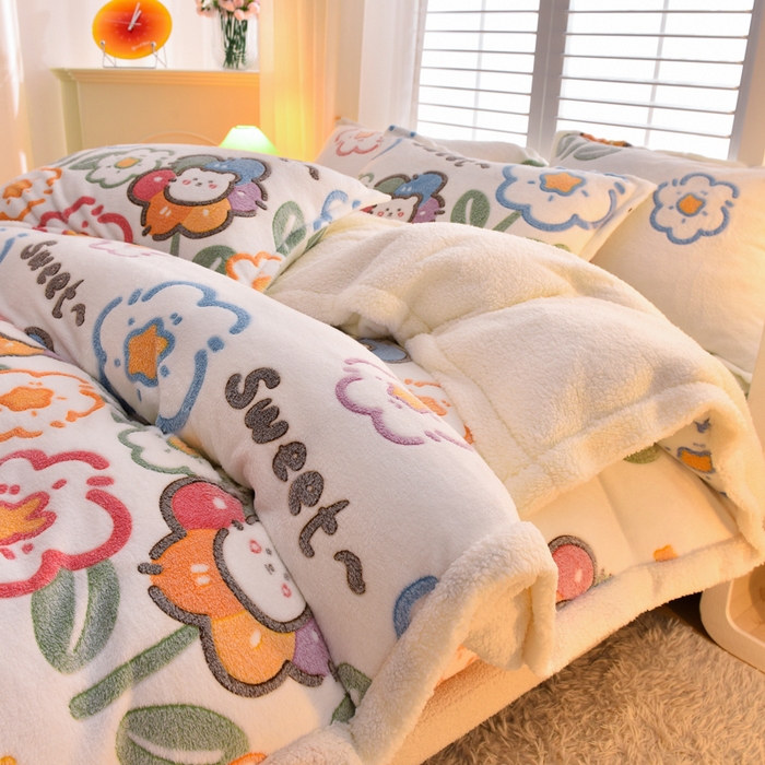 91家纺网 家纺一手货源 找家纺 同田家纺 2023年新款雪花绒&羊羔绒毛毯 小花园