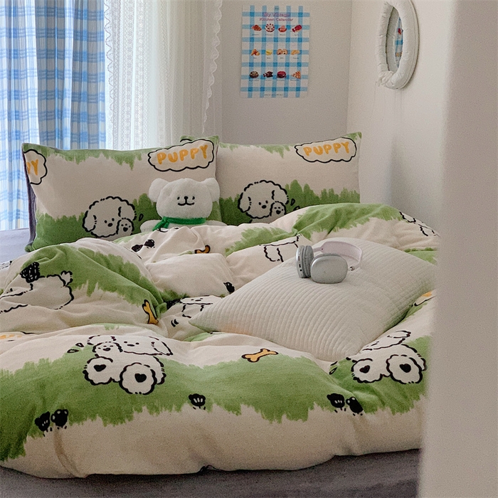 91家纺网 家纺一手货源 找家纺 美乐迪家纺 2023秋冬新款保暖牛奶绒四件套 呆萌