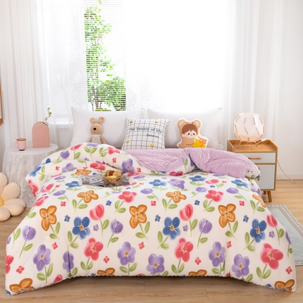 天瑜家纺2023新款针织豆豆绒冬被系列 太阳花