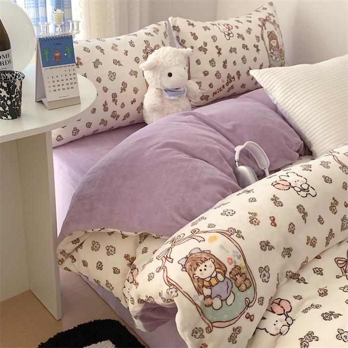 91家纺网 家纺一手货源 找家纺 美乐迪家纺 2023秋冬新款保暖牛奶绒四件套 萝莉