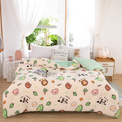 91家纺网 家纺一手货源 找家纺 天瑜家纺2023新款针织豆豆绒冬被系列 快乐熊猫1