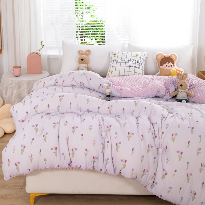 91家纺网 家纺一手货源 找家纺 天瑜家纺2023新款针织豆豆绒冬被系列 小郁金香