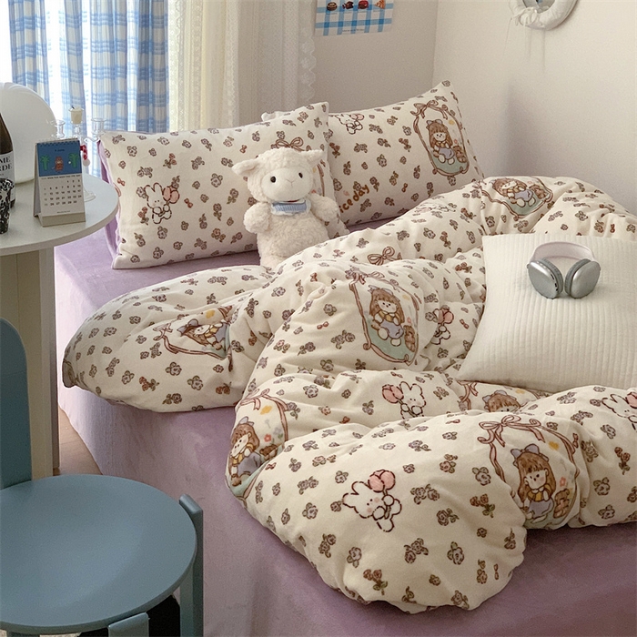 91家纺网 家纺一手货源 找家纺 美乐迪家纺 2023秋冬新款保暖牛奶绒四件套 萝莉