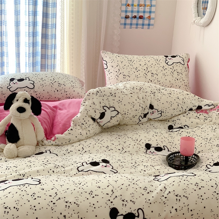 91家纺网 家纺一手货源 找家纺 美乐迪家纺 2023秋冬新款保暖牛奶绒四件套 可爱小狗