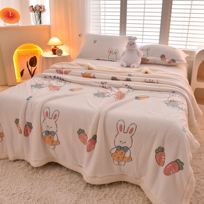 91家纺网 家纺一手货源 找家纺 同田家纺 2023年新款雪花绒&羊羔绒毛毯 小萝卜兔