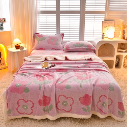 同田家纺 2023年新款雪花绒&羊羔绒毛毯 小花花