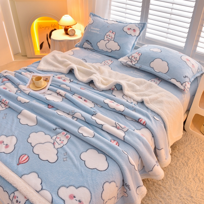 91家纺网 家纺一手货源 找家纺 同田家纺 2023年新款雪花绒&羊羔绒四件套 晴天之旅