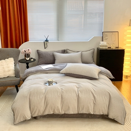 91家纺网 家纺一手货源 找家纺 （总）柠馨 2023贝壳边全棉水洗棉牛奶绒四件套含买家秀