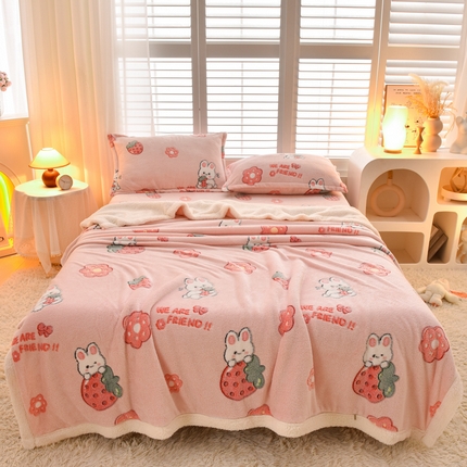 同田家纺 2023年新款雪花绒&羊羔绒毛毯 草莓泡芙