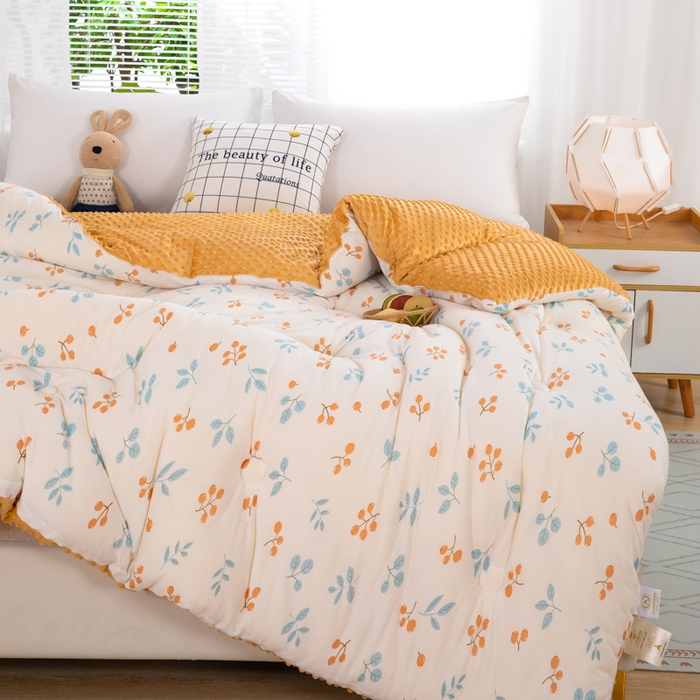 91家纺网 家纺一手货源 找家纺 天瑜家纺2023新款针织豆豆绒冬被系列 小金果1