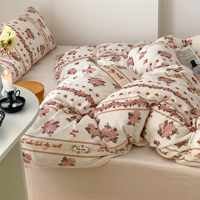 91家纺网 家纺一手货源 找家纺 美乐迪家纺 2023秋冬新款保暖牛奶绒四件套 莉娜