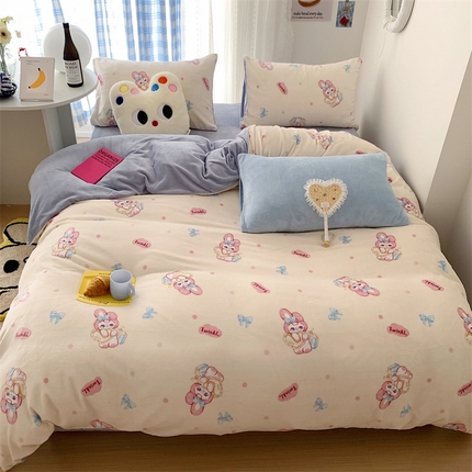 91家纺网 家纺一手货源 找家纺 美乐迪家纺 2023秋冬新款保暖牛奶绒四件套 许愿兔