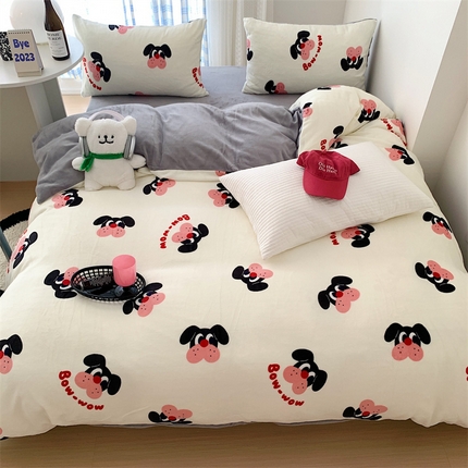 91家纺网 家纺一手货源 找家纺 美乐迪家纺 2023秋冬新款保暖牛奶绒四件套 旺旺