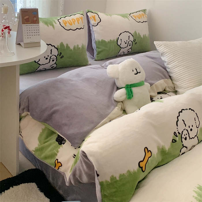 91家纺网 家纺一手货源 找家纺 美乐迪家纺 2023秋冬新款保暖牛奶绒四件套 呆萌