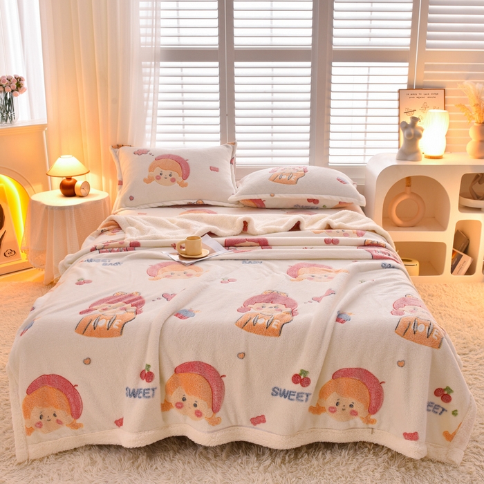 91家纺网 家纺一手货源 找家纺 同田家纺 2023年新款雪花绒&羊羔绒毛毯 樱桃少女