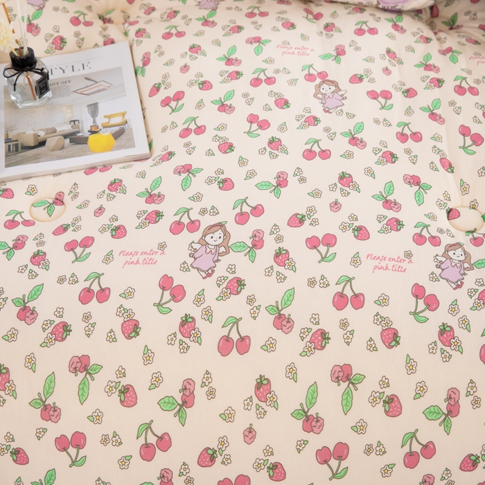 91家纺网 家纺一手货源 找家纺 天瑜家纺2023新款针织豆豆绒冬被系列 樱桃女孩1