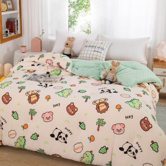 91家纺网 家纺一手货源 找家纺 天瑜家纺2023新款针织豆豆绒冬被系列 快乐熊猫1