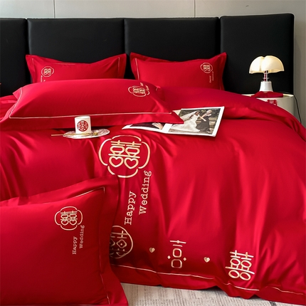 91家纺网 家纺一手货源 找家纺 （总）床绮 2024新款40s全棉婚庆刺绣四件套