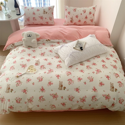 91家纺网 家纺一手货源 找家纺 美乐迪家纺 2023秋冬新款保暖牛奶绒四件套 花园小兔