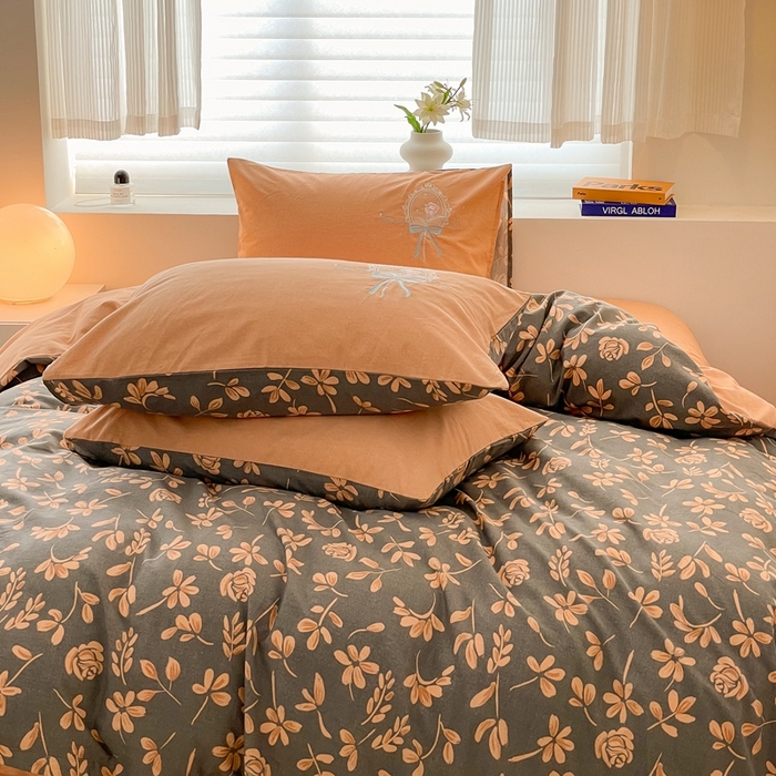 91家纺网 家纺一手货源 找家纺 蜜柚 2024新款全棉高支高密活性磨毛小清新绣花四件套 虞美人