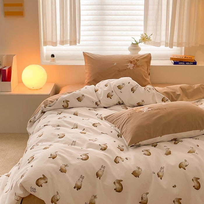 91家纺网 家纺一手货源 找家纺 蜜柚 2024新款全棉高支高密活性磨毛小清新绣花四件套 极兔世界