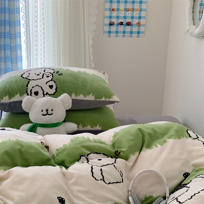 91家纺网 家纺一手货源 找家纺 美乐迪家纺 2023秋冬新款保暖牛奶绒四件套 呆萌