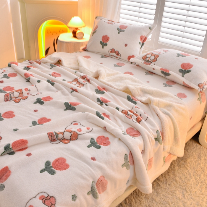 91家纺网 家纺一手货源 找家纺 同田家纺 2023年新款雪花绒&羊羔绒四件套 郁金香