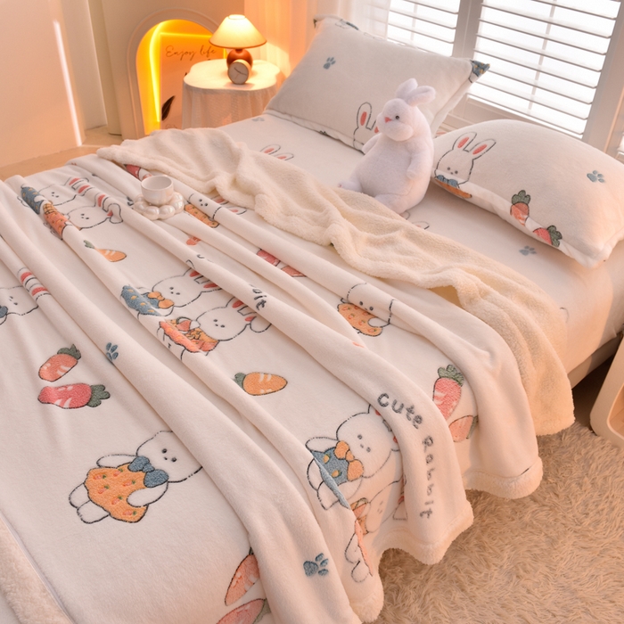 91家纺网 家纺一手货源 找家纺 同田家纺 2023年新款雪花绒&羊羔绒四件套 小萝卜兔