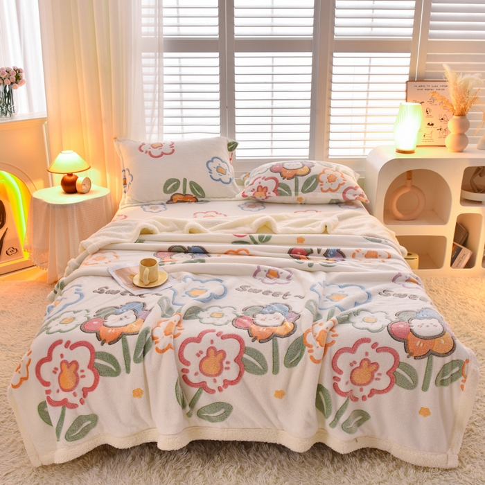 91家纺网 家纺一手货源 找家纺 同田家纺 2023年新款雪花绒&羊羔绒毛毯 小花园