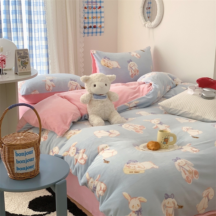 91家纺网 家纺一手货源 找家纺 美乐迪家纺 2023秋冬新款保暖牛奶绒四件套 菲比兔