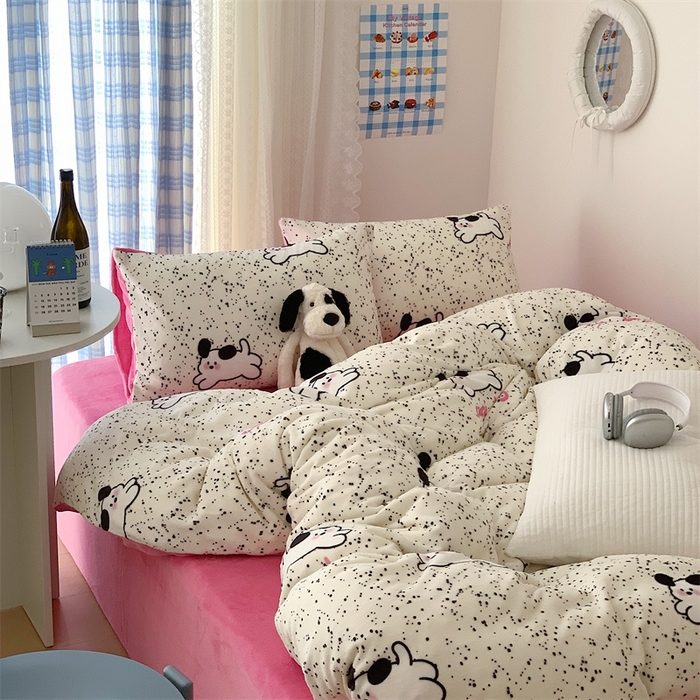 91家纺网 家纺一手货源 找家纺 美乐迪家纺 2023秋冬新款保暖牛奶绒四件套 可爱小狗